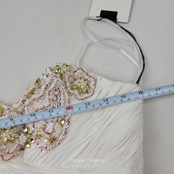 Mac Duggal Ivory/Nude Mermaid Beaded Dress Sz 6 White Floral W/ Train - Picture 5 of 16